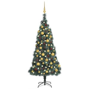 Kunstigt Juletræ Med Led-Lys Og Julekugler 120 Cm Pvc + Pe Grøn