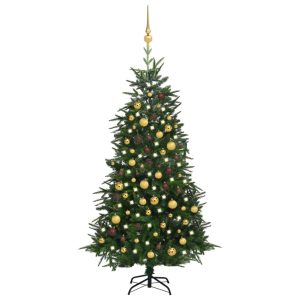 Kunstigt Juletræ Med Led-Lys Og Julekugler 180 Cm Pvc + Pe Grøn