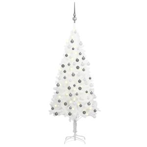 Kunstigt Juletræ Med Led-Lys Og Kugler 120 Cm Hvid