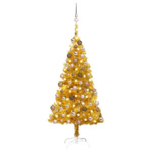 Kunstigt Juletræ Med Led-Lys Og Kuglesæt 120 Cm Pet Guldfarvet