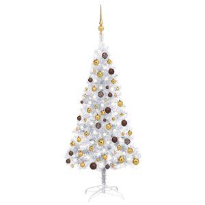 Kunstigt Juletræ Med Led-Lys Og Kuglesæt 120 Cm Pet Sølvfarvet