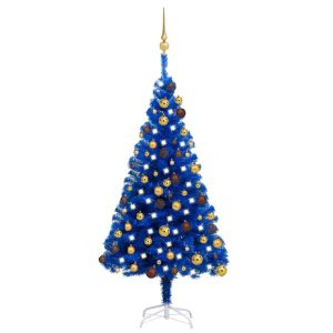 Kunstigt Juletræ Med Led-Lys Og Kuglesæt 120 Cm Pvc Blå