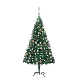 Kunstigt Juletræ Med Led-Lys Og Kuglesæt 120 Cm Pvc Grøn