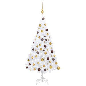 Kunstigt Juletræ Med Led-Lys Og Kuglesæt 120 Cm Pvc Hvid