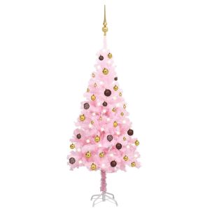 Kunstigt Juletræ Med Led-Lys Og Kuglesæt 120 Cm Pvc Pink