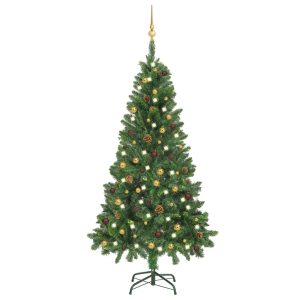 Kunstigt Juletræ Med Led-Lys Og Kuglesæt 150 Cm Grøn