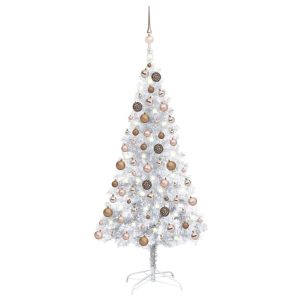 Kunstigt Juletræ Med Led-Lys Og Kuglesæt 150 Cm Pet Sølvfarvet