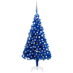 Kunstigt Juletræ Med Led-Lys Og Kuglesæt 150 Cm Pvc Blå