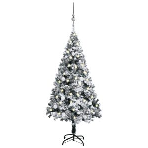 Kunstigt Juletræ Med Led-Lys Og Kuglesæt 150 Cm Pvc Grøn