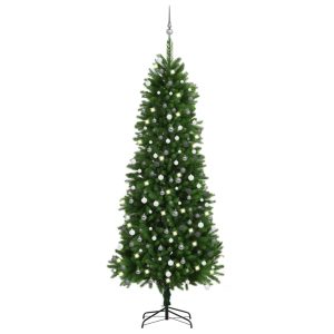 Kunstigt Juletræ Med Led-Lys Og Kuglesæt 240 Cm Grøn