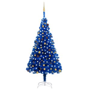 Kunstigt Juletræ Med Led-Lys Og Kuglesæt 240 Cm Pet Blå