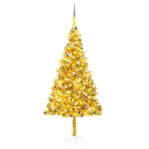 Kunstigt Juletræ Med Led-Lys Og Kuglesæt 240 Cm Pet Guldfarvet