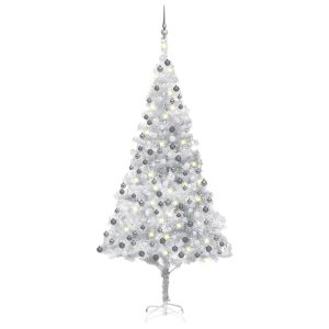 Kunstigt Juletræ Med Led-Lys Og Kuglesæt 240 Cm Pet Sølvfarvet