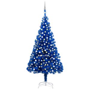 Kunstigt Juletræ Med Led-Lys Og Kuglesæt 240 Cm Pvc Blå