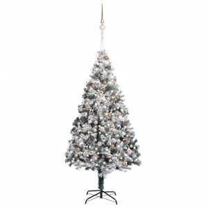 Kunstigt Juletræ Med Led-Lys Og Kuglesæt 240 Cm Pvc Grøn