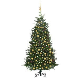 Kunstigt Juletræ Med Led-Lys Og Kuglesæt 240 Cm Pvc Og Pe Grøn