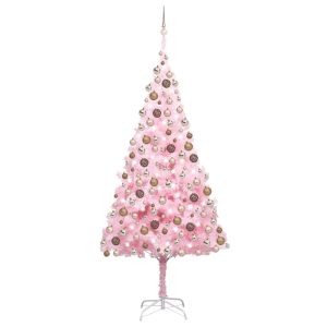 Kunstigt Juletræ Med Led-Lys Og Kuglesæt 240 Cm Pvc Pink