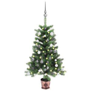 Kunstigt Juletræ Med Led-Lys Og Kuglesæt 65 Cm Grøn