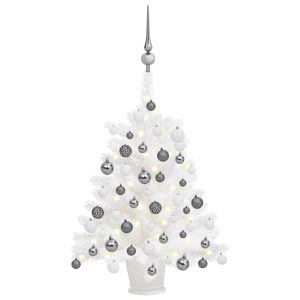 Kunstigt Juletræ Med Led-Lys Og Kuglesæt 65 Cm Hvid