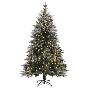 Kunstigt Juletræ Med Led-Lys Og Puddersne 120 Cm Pvc Og Pe