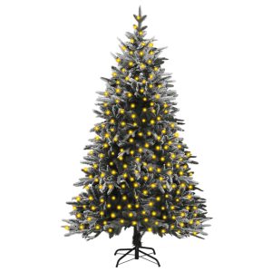 Kunstigt Juletræ Med Led-Lys Og Puddersne 210 Cm Pvc Og Pe