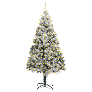 Kunstigt Juletræ Med Led-Lys Og Puddersne 300 Cm Pvc Grøn
