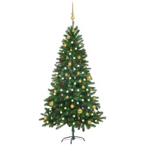 Kunstigt Juletræ Med Led-Lys & Kuglesæt 180 Cm Grøn