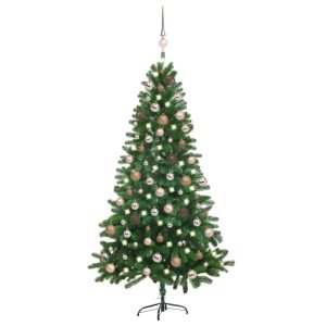 Kunstigt Juletræ Med Led-Lys & Kuglesæt 180 Cm Grønt