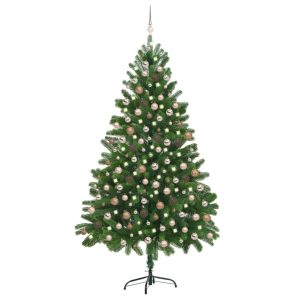 Kunstigt Juletræ Med Led-Lys & Kuglesæt 210 Cm Grøn