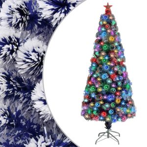 Kunstigt Juletræ Med Led'Er 180 Cm Fiberoptisk Hvid Og Blå