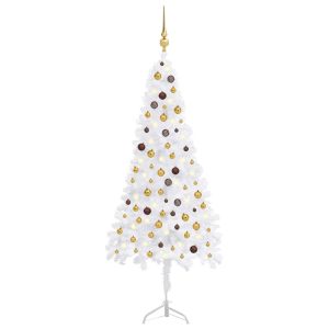 Kunstigt Juletræ Til Hjørne Led-Lys + Kuglesæt 210 Cm Pvc Hvid