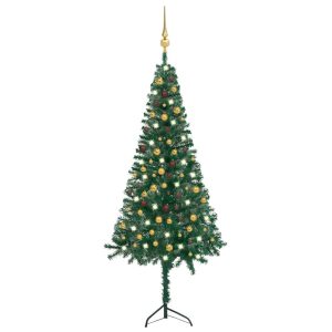 Kunstigt Juletræ Til Hjørne Led-Lys + Kuglesæt 240 Cm Pvc Grøn