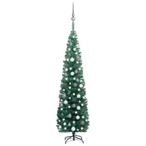 Kunstigt Smalt Juletræ Med Led & Kugler 180 Cm Grøn