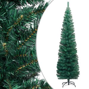 Slankt Kunstigt Juletræ Med Fod 180 Cm Pvc Grøn