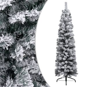 Slankt Kunstigt Juletræ Med Puddersne 150 Cm Pvc Grøn