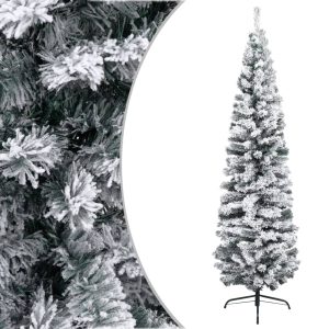 Slankt Kunstigt Juletræ Med Puddersne 180 Cm Pvc Grøn