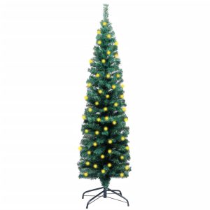 Smalt Kunstigt Juletræ Med Led-Lys Og Fod 150 Cm Pvc Grøn