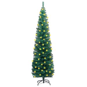 Smalt Kunstigt Juletræ Med Led-Lys Og Fod 240 Cm Pvc Grøn