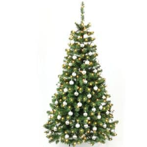 Juletræ 180 cm med LED lys og kugler sølv