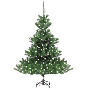 kunstigt juletræ LED-lys + julekugler 240 cm nordmannsgran grøn