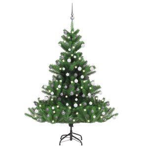 kunstigt juletræ LED-lys + julekugler nordmannsgran 150 cm grøn