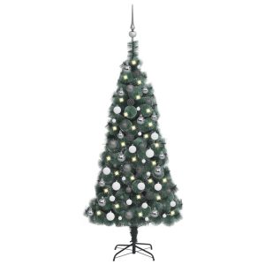 kunstigt juletræ med LED-lys og julekugler 120 cm PVC + PE grøn