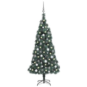 kunstigt juletræ med LED-lys og julekugler 150 cm PVC + PE grøn