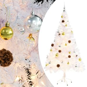 kunstigt juletræ med julekugler og LED-lys 150 cm PVC hvid
