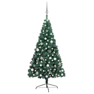 kunstigt halvt juletræ med LED og kuglesæt 240 cm grøn