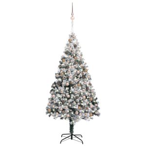 kunstigt juletræ m. LED og kuglesæt + puddersne 300 cm grøn