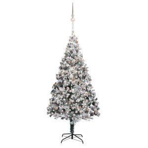 kunstigt juletræ m. LED og kuglesæt + puddersne 400 cm grøn