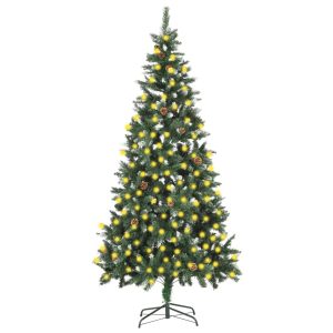 kunstigt juletræ med LED og grankogler 210 cm