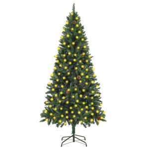 kunstigt juletræ med LED og grankogler 210 cm grøn
