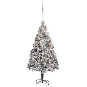kunstigt juletræ med LED og kuglesæt 210 cm grøn